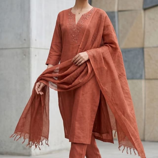 Rust or Terracotta Kurta Set with Dupatta
