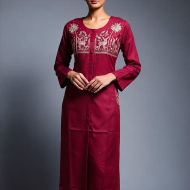 Deep Maroon, Gold Kurta Set