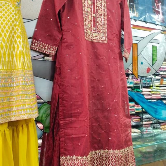 Maroon, Gold Kurti with Skirt Set