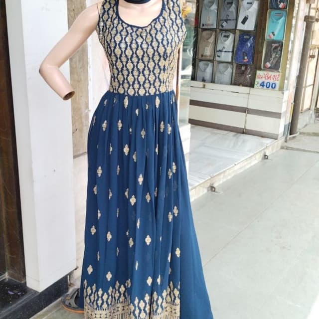 Navy blue and gold Anarkali Gown