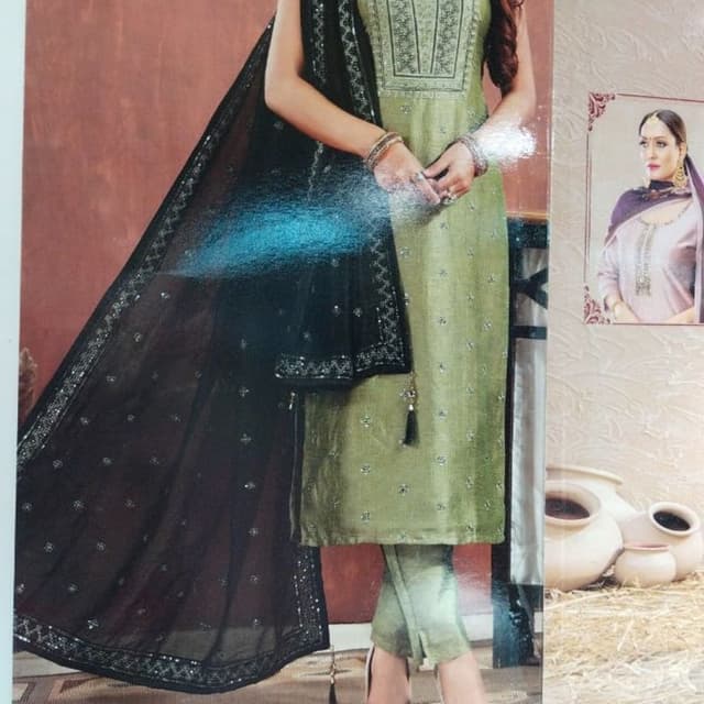 Sage green and black Salwar Kameez suit