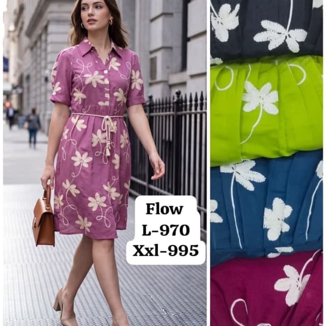 Mauve/Dusty Pink with cream embroidery, available in black, lime green, teal, and deep magenta Dress