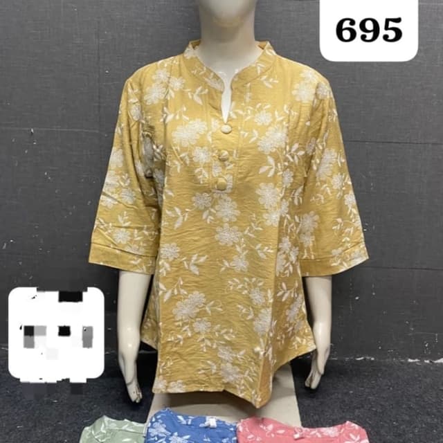 Yellow base with white floral print Kurti