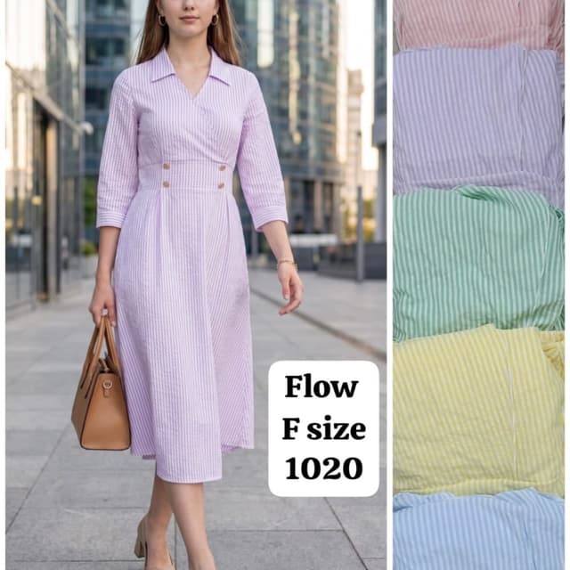 Pastel shades including lavender, light pink, mint green, pale yellow, and sky blue paired with white vertical stripes Midi Dress