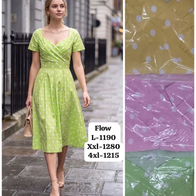 Lime Green, Yellow, Lilac with White polka dots Dress