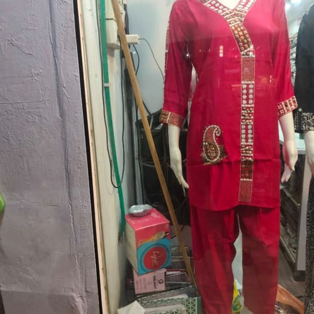 Vibrant Red with gold and beige accents Kurta Set