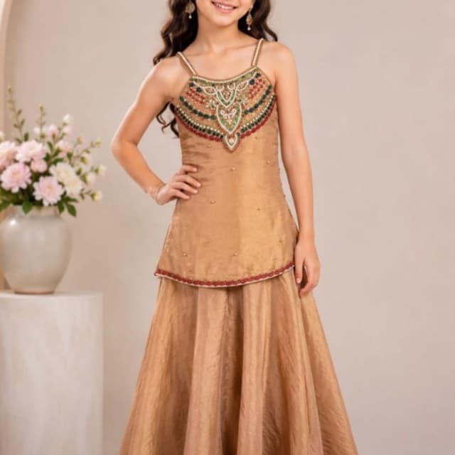 Golden, Bronze, Multi-colored embroidery Lehenga Choli