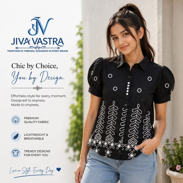 Black with white embroidery Shirt