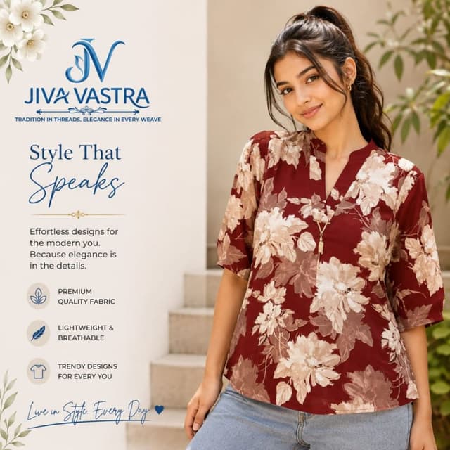 Maroon base with beige and off-white floral accents Top