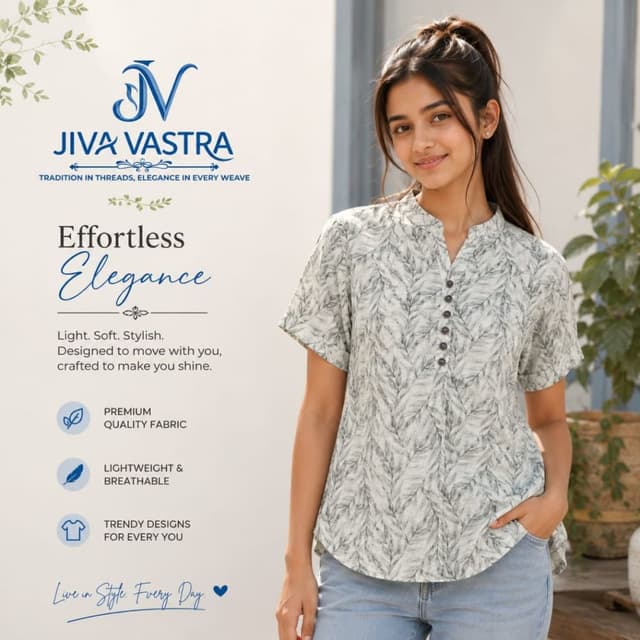 White, grey, and soft green leaf tones Top/Shirt