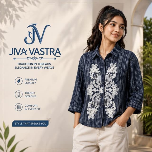 Dark Navy Blue and White Shirt / Tunic