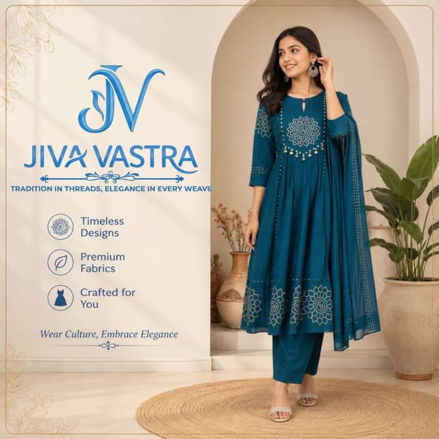 Teal, Gold Kurta set with dupatta and pants