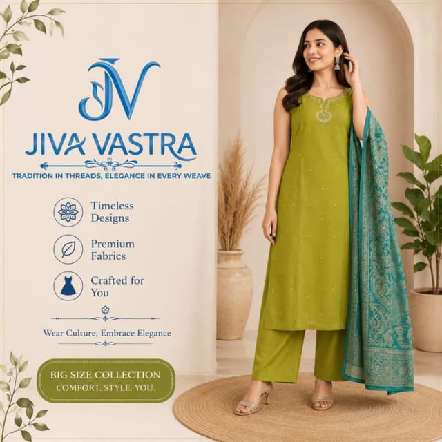 Olive green, Teal blue, Gold Kurta Set
