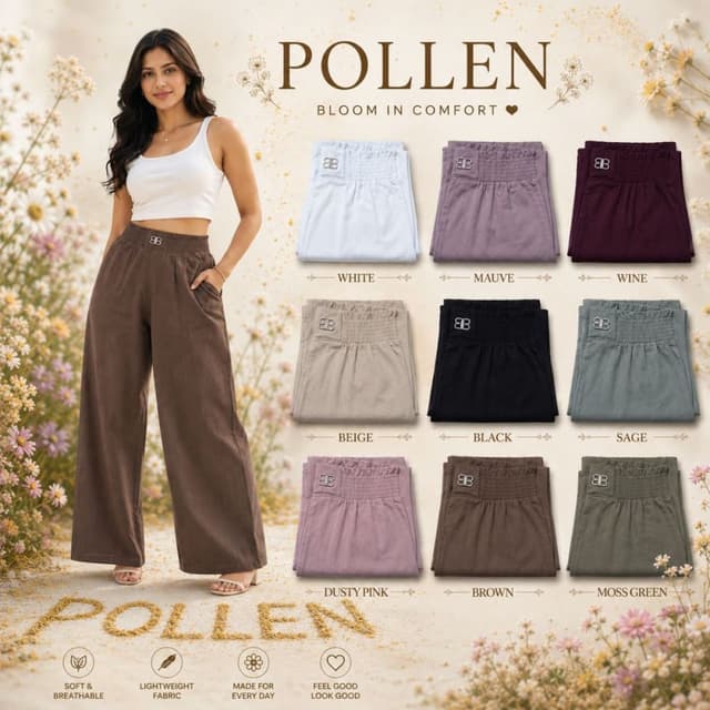 Multi-color options: White, Mauve, Wine, Beige, Black, Sage, Dusty Pink, Brown, Moss Green Palazzo Pants
