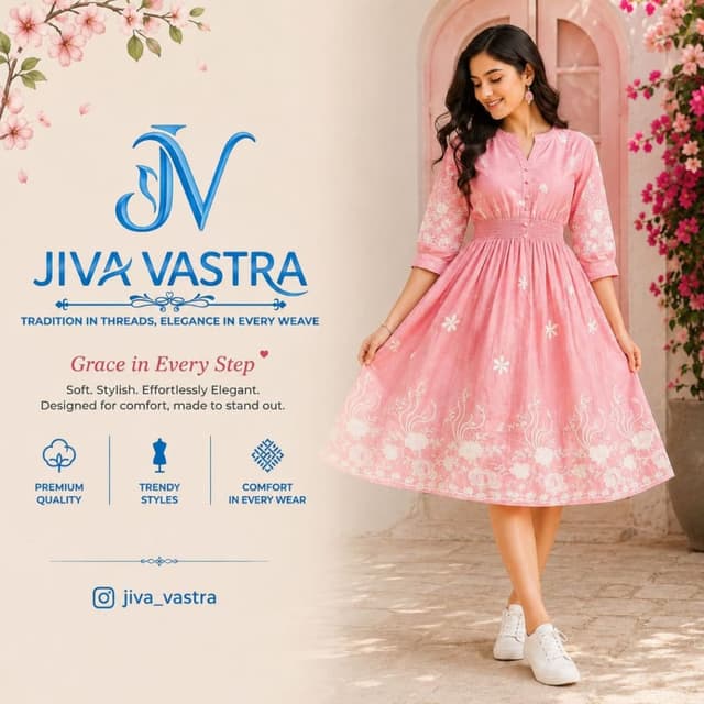 Pastel pink base with white floral block print Midi Dress / Kurti