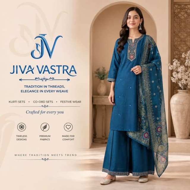 Deep blue, teal, multicolor accents Kurti Sharara Set