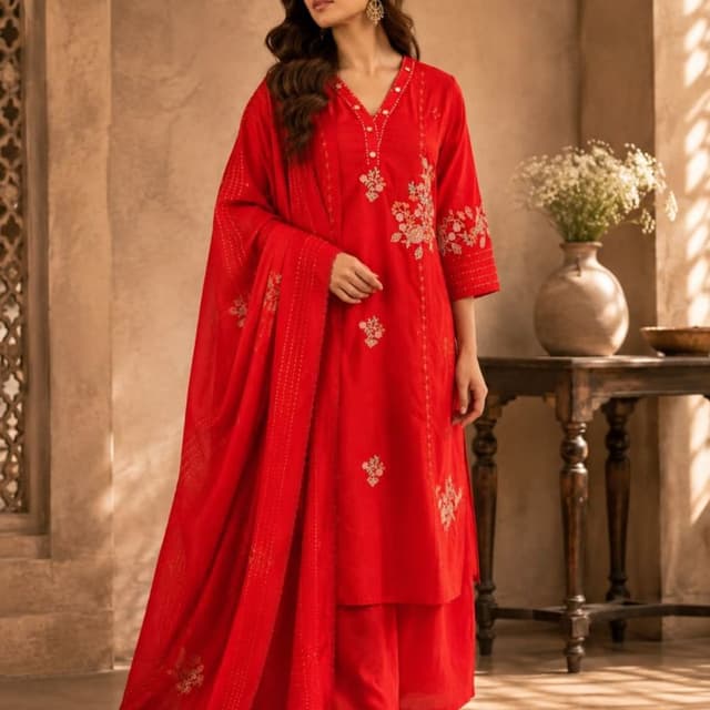 Vibrant Red Salwar Kameez Suit Set