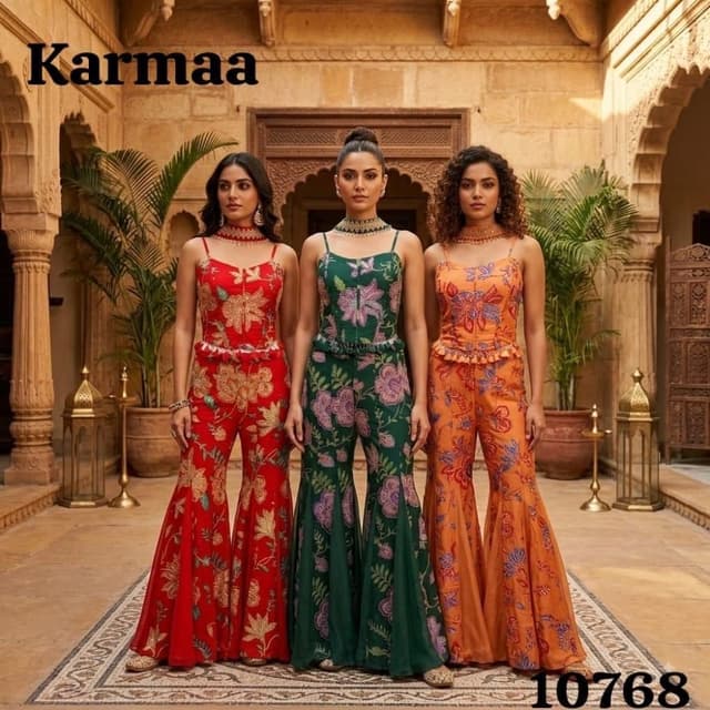 Red, Forest Green, Orange, Multi-colored floral embroidery Jumpsuit
