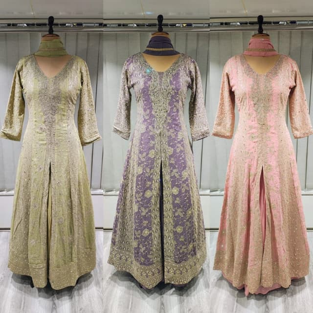Sage Green, Lavender, Pastel Pink with Silver/Gold embroidery Anarkali Suit