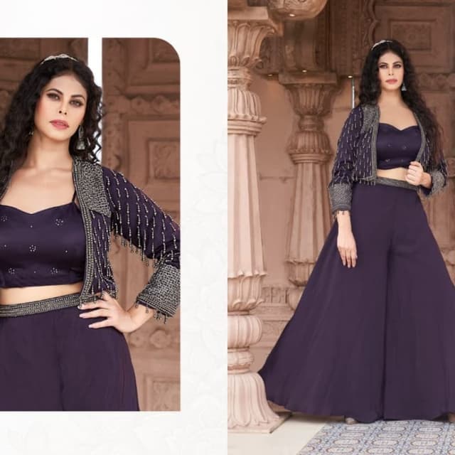 Deep purple, silver Anarkali Gown