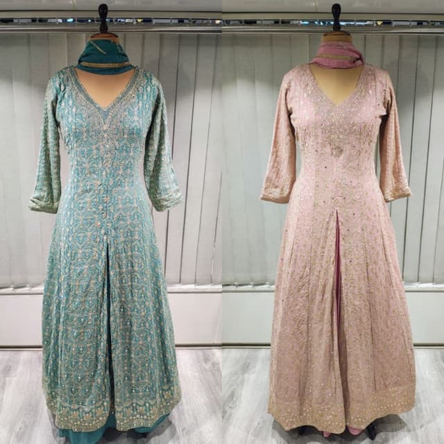 Teal Blue and Pastel Pink Anarkali Kurti with Dupatta