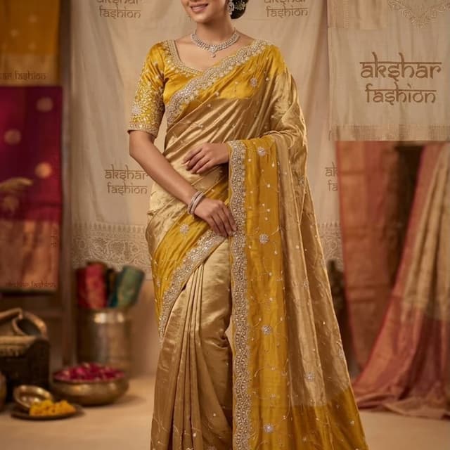 Mustard Yellow and Gold Saree
