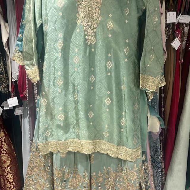 Sage green with gold accents Sharara Suit