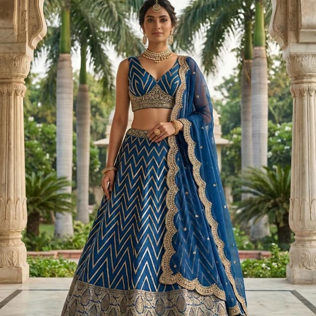 Royal blue, Gold Lehenga Choli