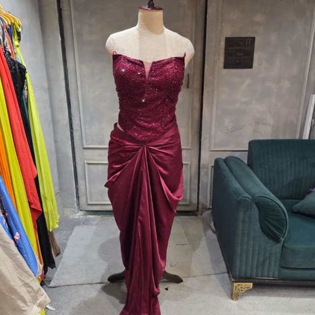 Deep Burgundy or Wine Draped Gown