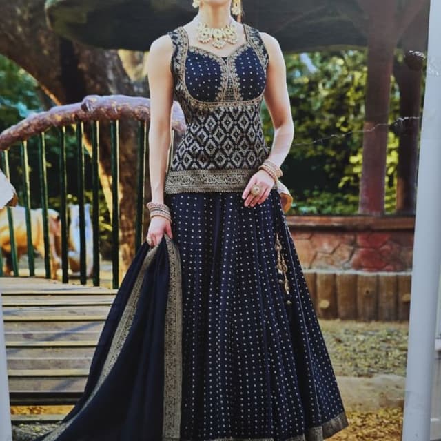 Navy Blue and Gold Lehenga Choli