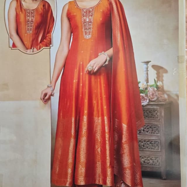 Burnt Orange, Gold Salwar Kameez Set