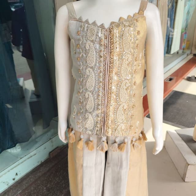 Champagne, gold, and light beige Lehenga Choli set