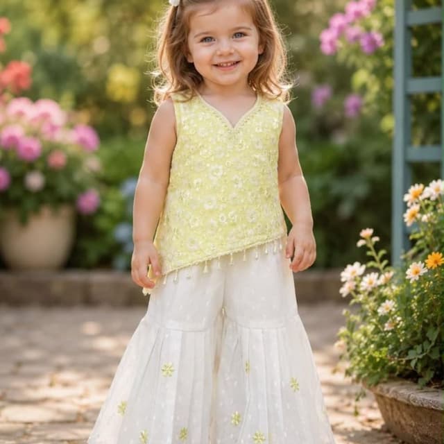 Pastel yellow and white Sharara Set
