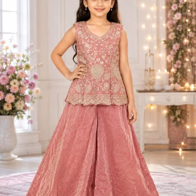 Dusty Rose and Gold Peplum Top and Palazzo Set