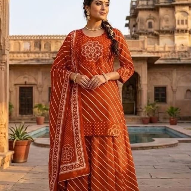 Rust orange and white Sharara Set