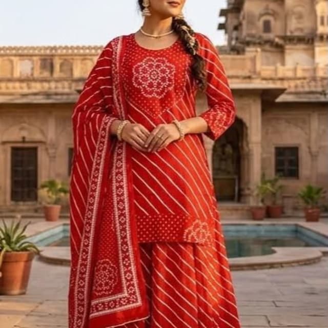 Vibrant Red and White Kurti and Sharara Set with Dupatta