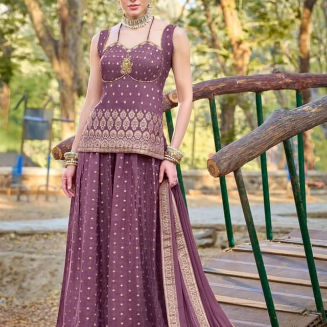 Deep mauve or plum purple with gold accents Lehenga Choli with Dupatta