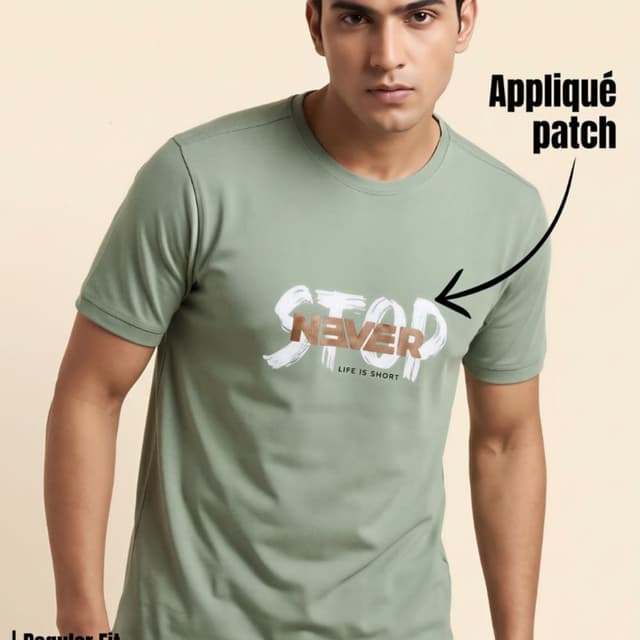 Sage green base with white and metallic gold typography T-shirt