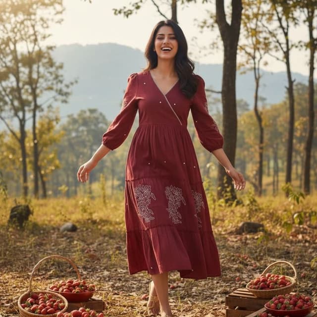Deep maroon/burgundy with white threadwork Dress