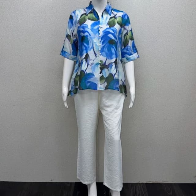 Blue, White, Green Two-piece set (Shirt and Trousers)