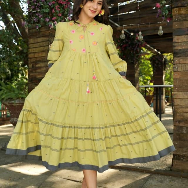 Pale yellow, grey, and hints of pink Dress