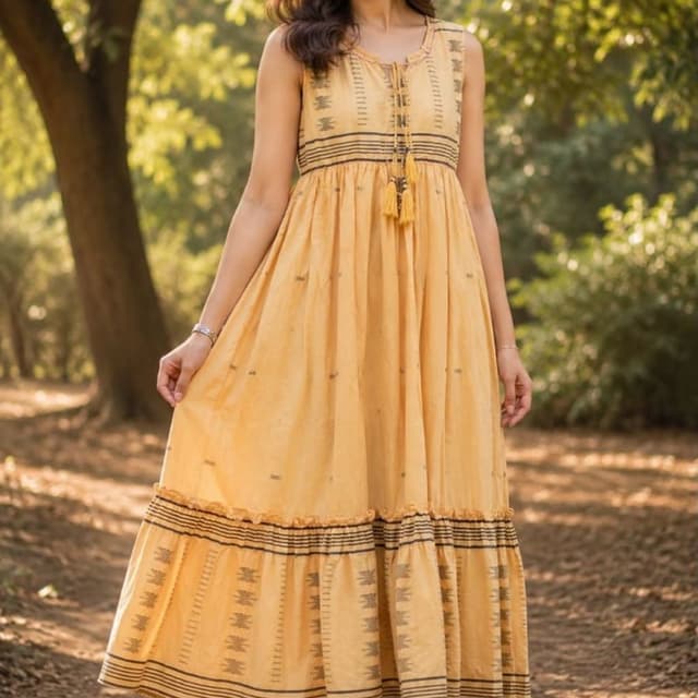 Mustard Yellow with Black accents Dress