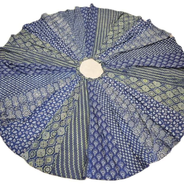Indigo blue, pale lime green, and off-white Lehenga Skirt