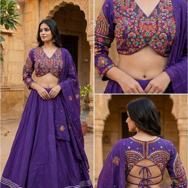 Deep Purple, Multicolored embroidery Lehenga Choli