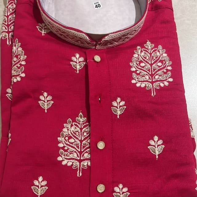 Deep pink/magenta base with white/off-white embroidery Kurta