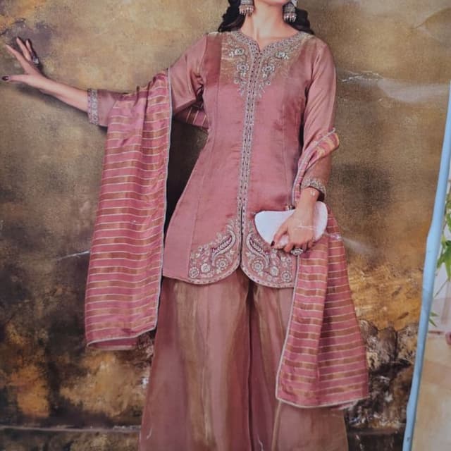 Dusty rose or mauve pink with gold accents Sharara Set