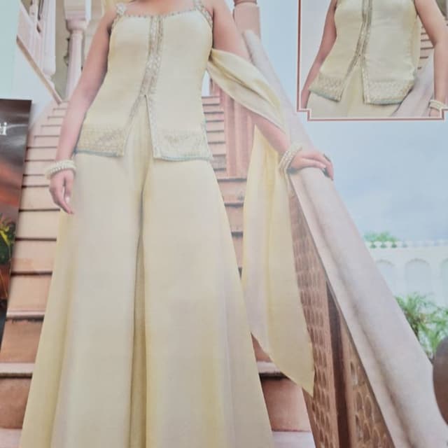 Off-white, cream Co-ord set with palazzo pants and long top