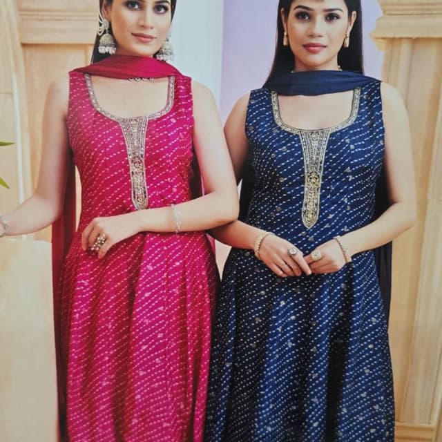 Magenta and Navy Blue Kurta Set