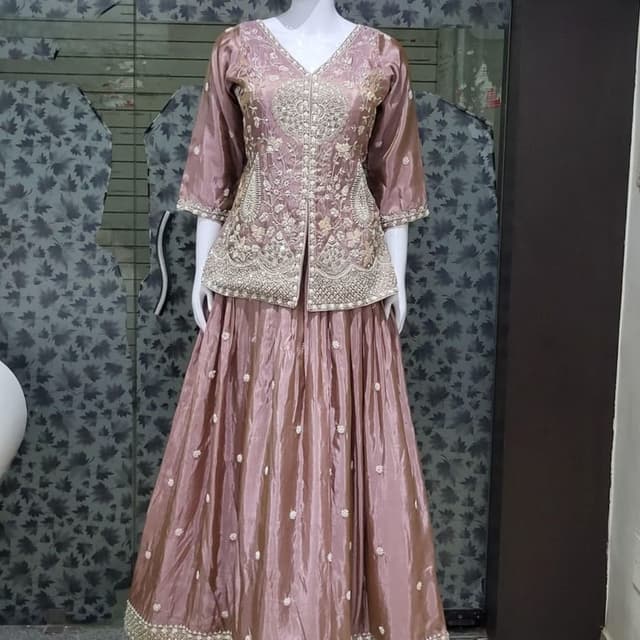 Dusty Rose, Mauve, Silver Lehenga Choli with Peplum Jacket