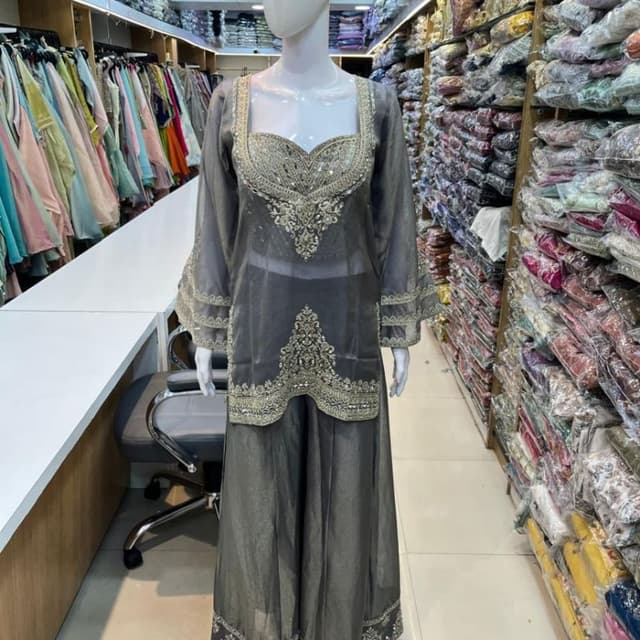Grey and Gold Sharara Suit Set